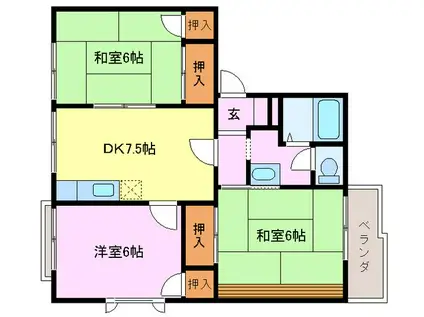 アメニティー草部(3DK/1階)の間取り写真