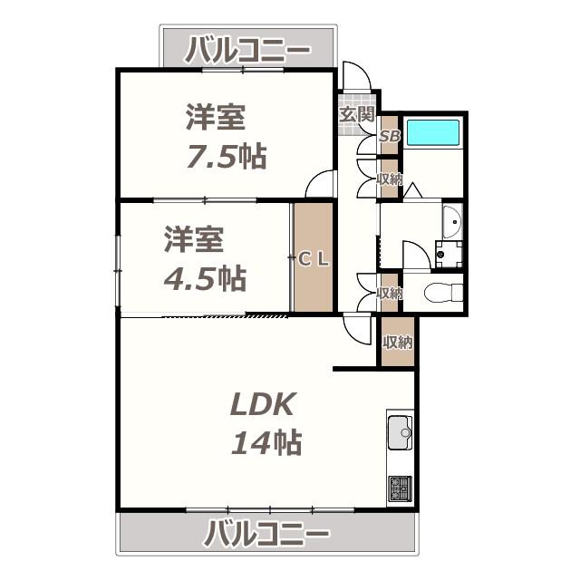 サウススクエア(2LDK/2階)の間取り写真