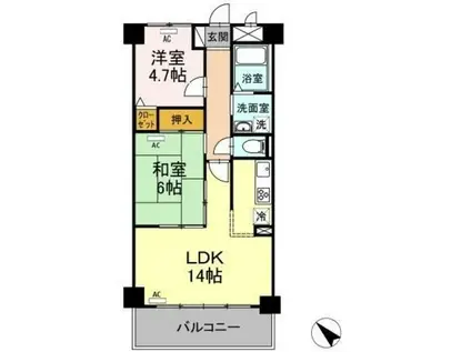 モニュメントスクウェア 壱番館(2LDK/2階)の間取り写真