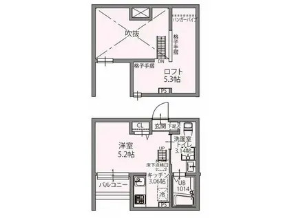 パレッタ小本ウエスト(1K/1階)の間取り写真