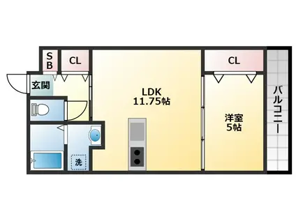 ステラウッド恵我之荘(1LDK/2階)の間取り写真