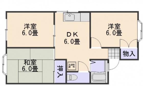 ファミール中央B棟(3DK/2階)の間取り写真
