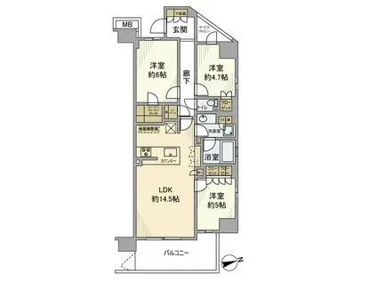 ブリリアンコート市川原木中山(3LDK/2階)の間取り写真