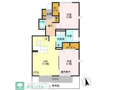 ラシャンスマチハタ(2LDK/1階)の間取り写真