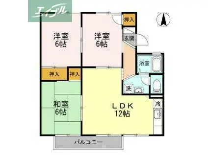 エトワール津島 A棟(3LDK/1階)の間取り写真