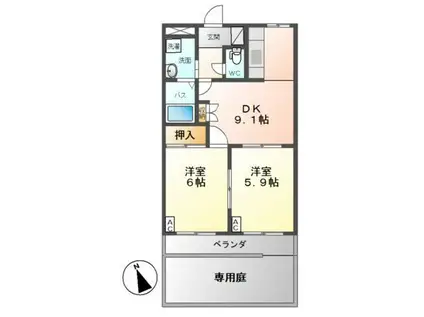 ピュア・タウン(2DK/1階)の間取り写真