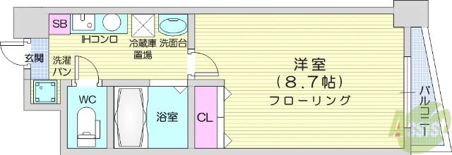 LA DOUCEUR宮町(1K/4階)の間取り写真