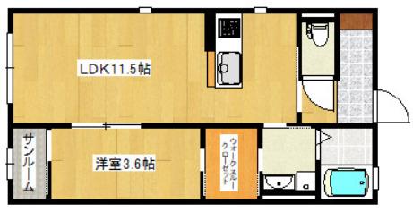 セレッソハイムII(1LDK/1階)の間取り写真