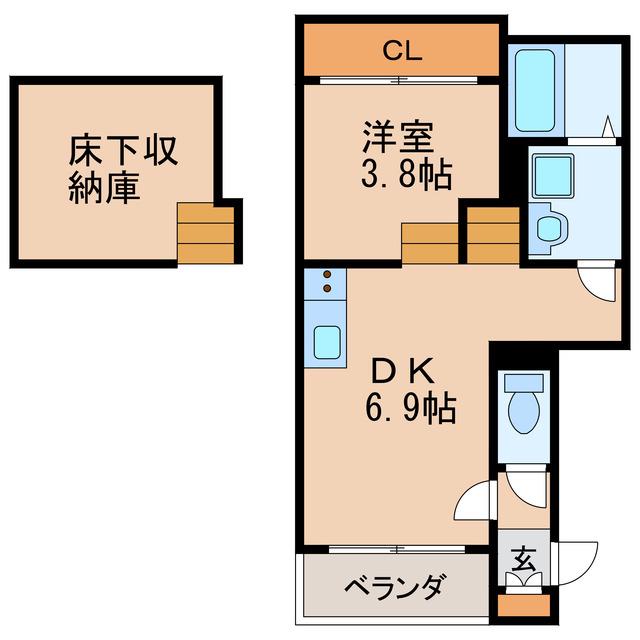 ジェイアールエイチ(1DK/1階)の間取り写真