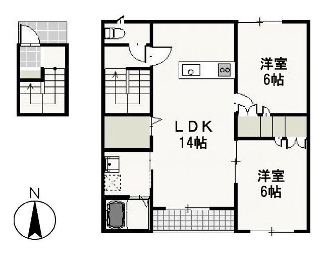 ベルリード今在家A(2LDK/2階)の間取り写真