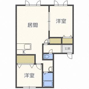 地下鉄東豊線 新道東駅 徒歩41分 2階建 築27年(2LDK/1階)の間取り写真