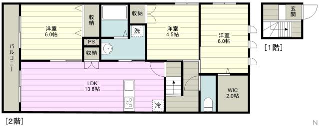 東武東上線 上福岡駅 徒歩14分 2階建 新築(3LDK/2階)の間取り写真