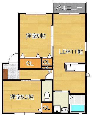 ボヌールI(2LDK/1階)の間取り写真
