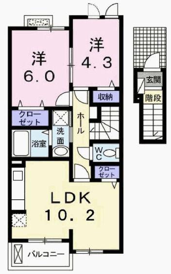 アンソレイユII(2LDK/2階)の間取り写真
