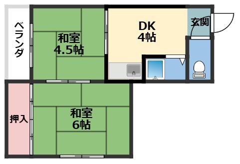 浜町ハイツ(2DK/3階)の間取り写真
