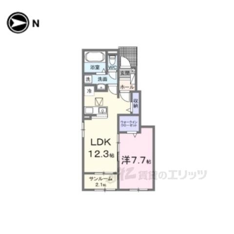 ヒカルサ仰木の里Ⅱ(1LDK/1階)の間取り写真