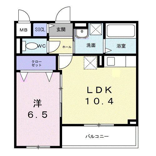 ラ・クロシェット(1LDK/2階)の間取り写真