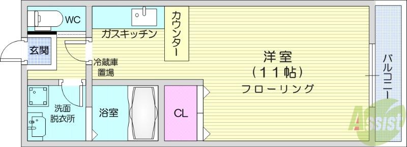 ホットハウス川内Ⅱ(ワンルーム/1階)の間取り写真