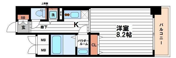 アヴェニール北浜(1K/9階)の間取り写真