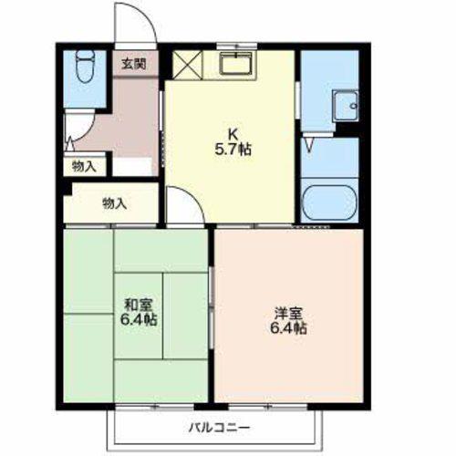 城の里A(2K/2階)の間取り写真