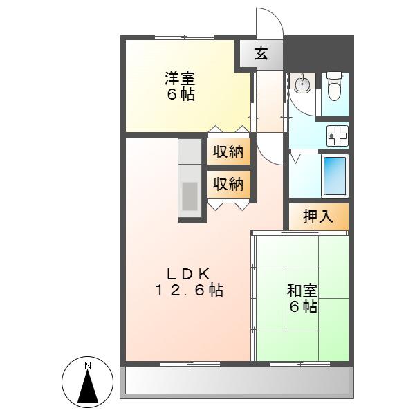 エクセル石仏(2LDK/2階)の間取り写真