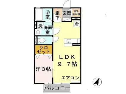 リガトーニ ワン(1LDK/2階)の間取り写真