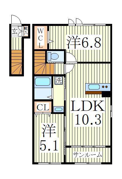アールUII(2LDK/2階)の間取り写真