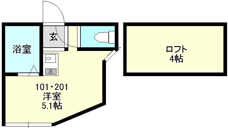 ユナイト石川町エドワードの杜(ワンルーム/2階)の間取り写真