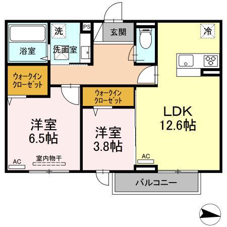 ホワイトオゥルII206(2LDK/2階)の間取り写真