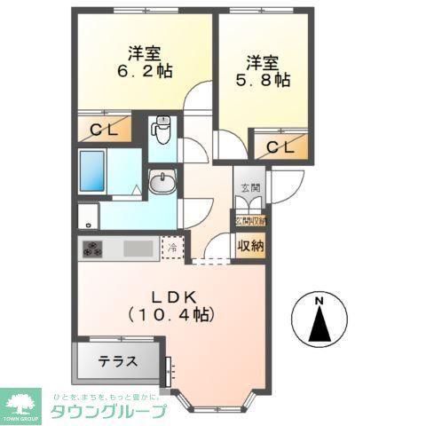 日の出II(2LDK/1階)の間取り写真