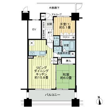 サーパス太田中央公園二番館(2LDK/5階)の間取り写真