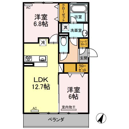 サニープレイス十一屋G棟(2LDK/2階)の間取り写真