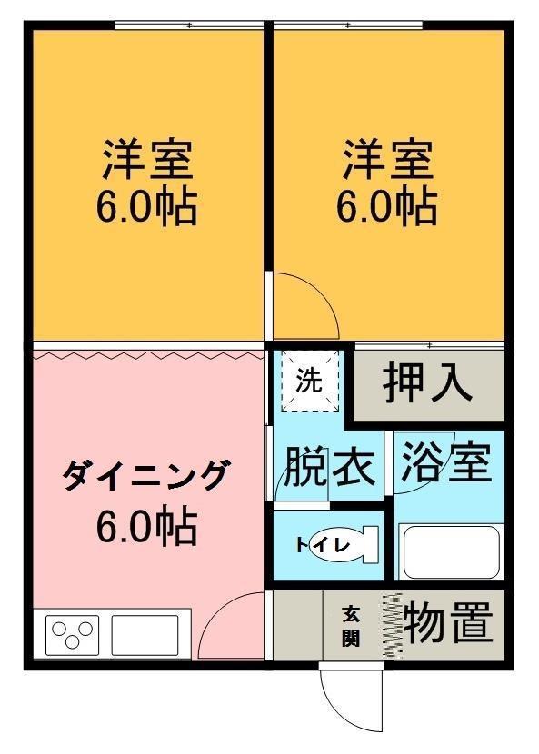 ちょこれいとぱふぇA(2DK/1階)の間取り写真
