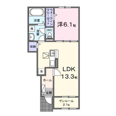 伊予鉄道郡中線 新川駅(愛媛) 徒歩8分 2階建 築1年(1LDK/1階)の間取り写真