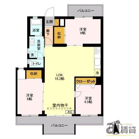 ハイツ南(3LDK/4階)の間取り写真