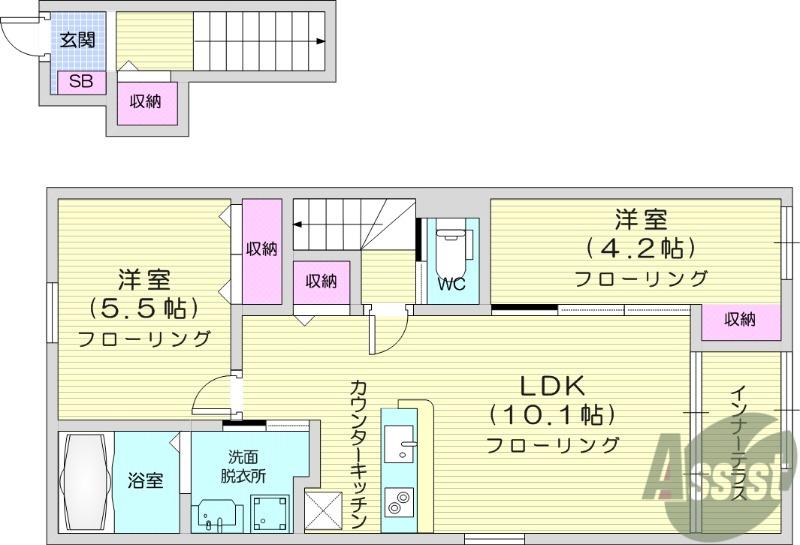 袋原1丁目アパート工事(2LDK/2階)の間取り写真