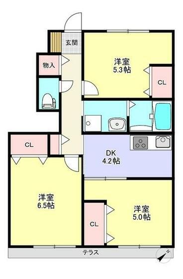 ヒルズアクア(3K/1階)の間取り写真