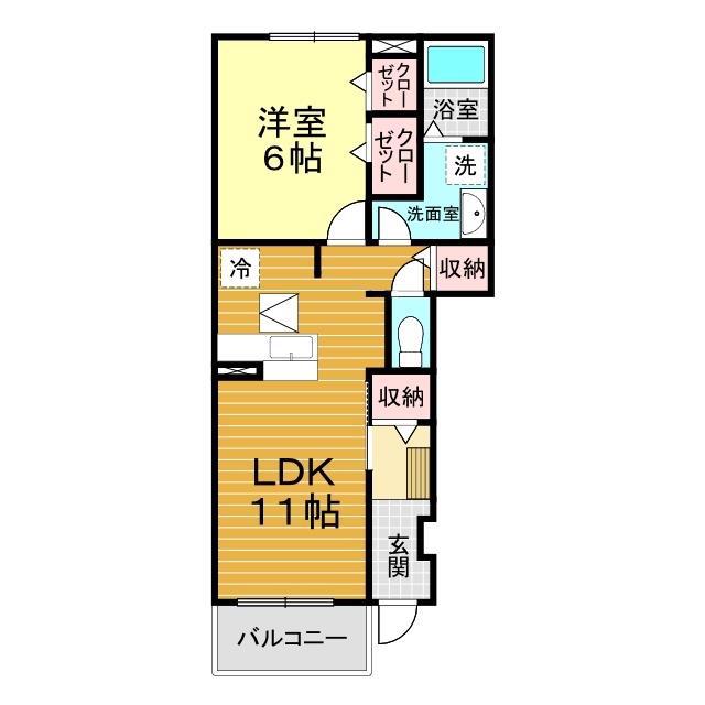 リリーベル A棟(1LDK/1階)の間取り写真