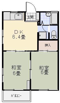 ハイツイイオ(2DK/2階)の間取り写真