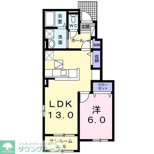 ウエスト ピースB(1LDK/1階)の間取り写真