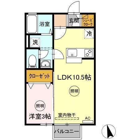 ユーラナス木太(1LDK/2階)の間取り写真