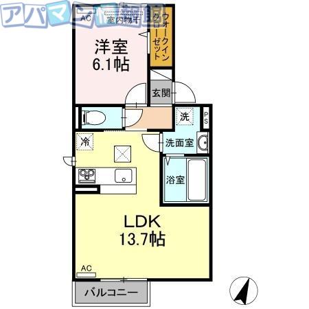 リカーネ B(1LDK/2階)の間取り写真