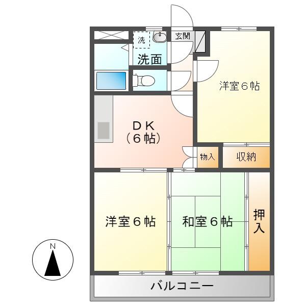アルビオンシティINOUE(3DK/2階)の間取り写真