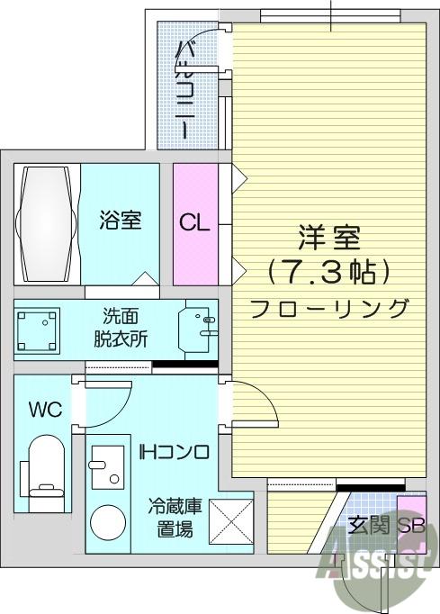 EXGRANDE長町1丁目(1K/1階)の間取り写真