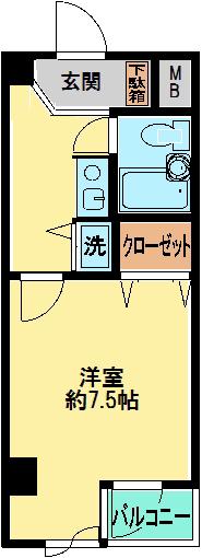 清水ビル(1K/3階)の間取り写真