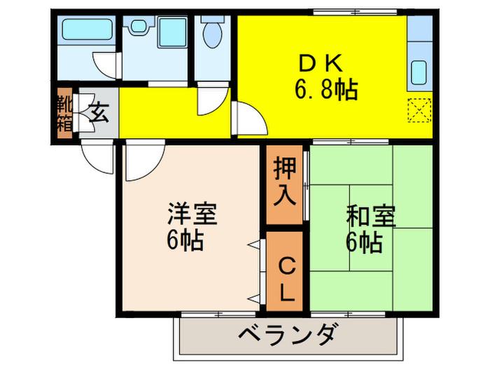 ウエストリバ-(2DK/2階)の間取り写真