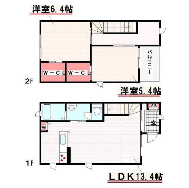 パールビュー D 犬猫可(2LDK/1階)の間取り写真