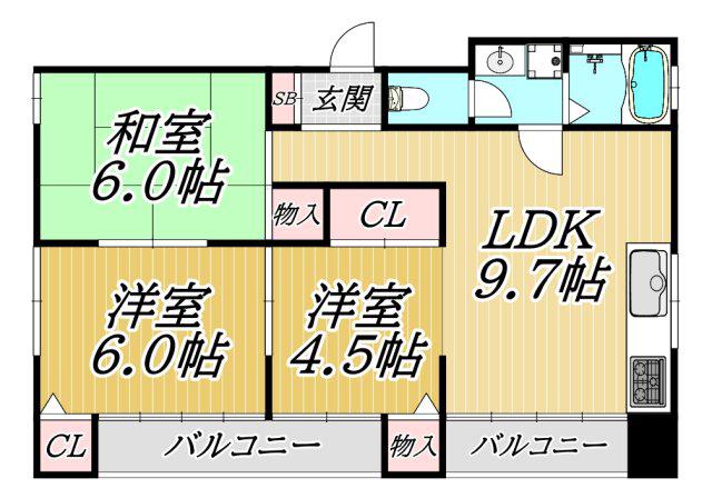 雅マンション(3LDK/3階)の間取り写真