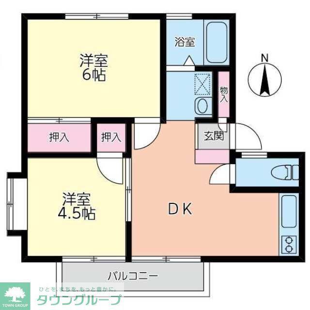 コーポウィング(2DK/1階)の間取り写真