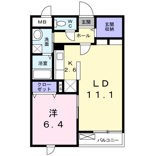 ラフレシール三島(1LDK/2階)の間取り写真